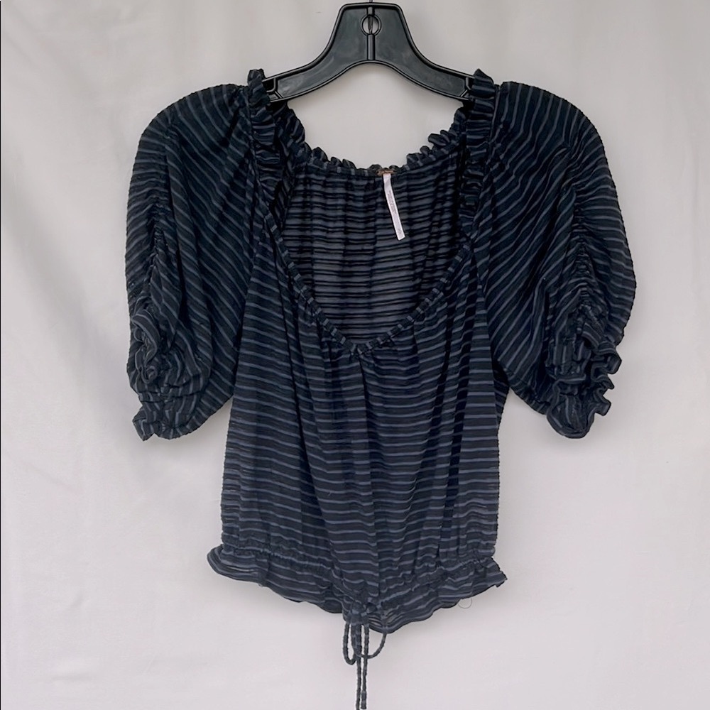 Free People Small Black and Blue Striped Women's Top